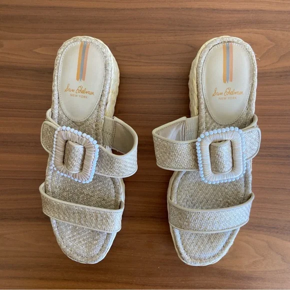 Sam Edelman Cream Woven Espadrille Platform Slide Sandals - Picture 3 of 5